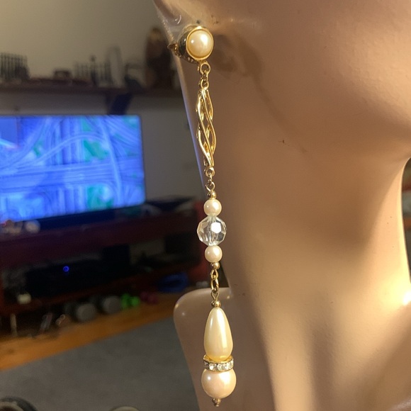 RICHELIEU SHOULDER DUSTER EARRINGS PEARLS CRYSTALS RONDELS - Picture 3 of 11